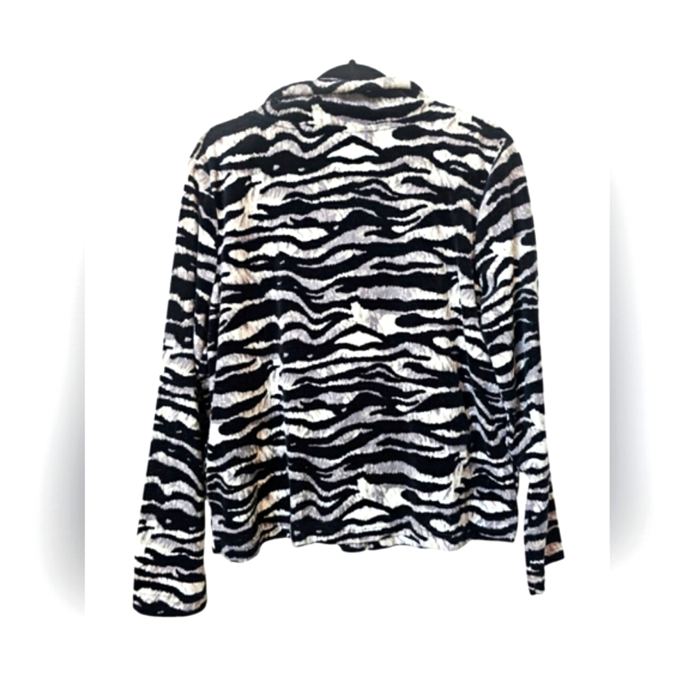 Kim Roger's Black Gray & White Soft Velour Zip up Jacket Zebra Print w/ Pockets - Picture 2 of 11